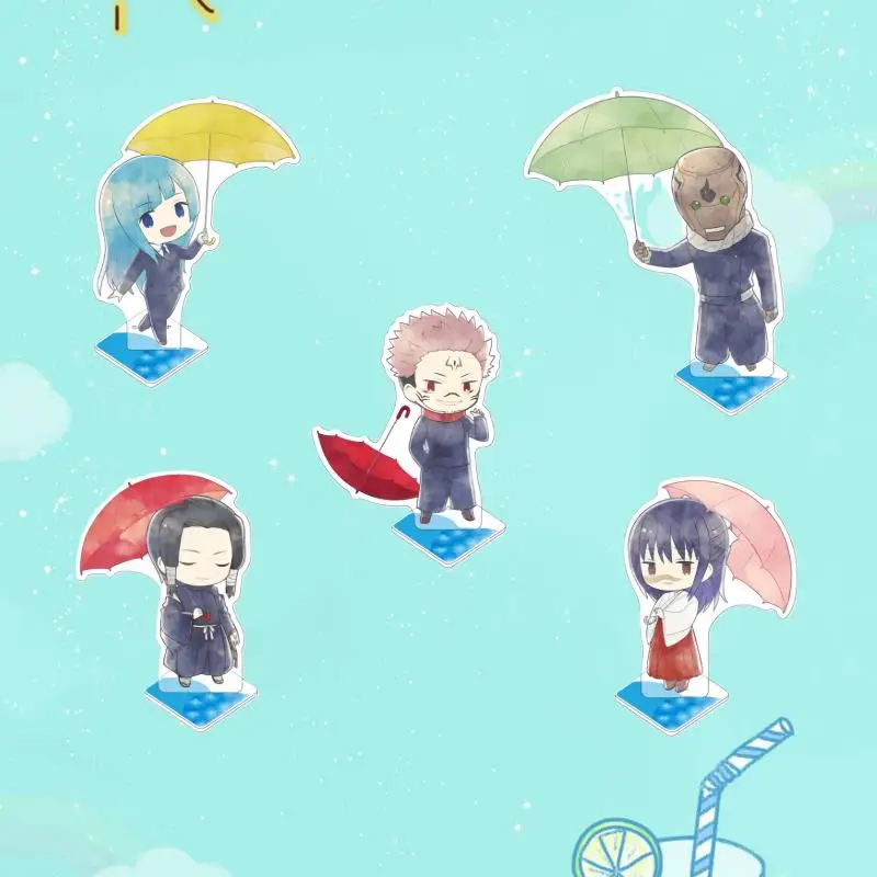 

Anime Watercolor Q Version Rainy Day Umbrella Acrylic Standee for Jjk Gojo Mahito Geto Miwa Uta Sukuna Desktop Decor Fan Gift