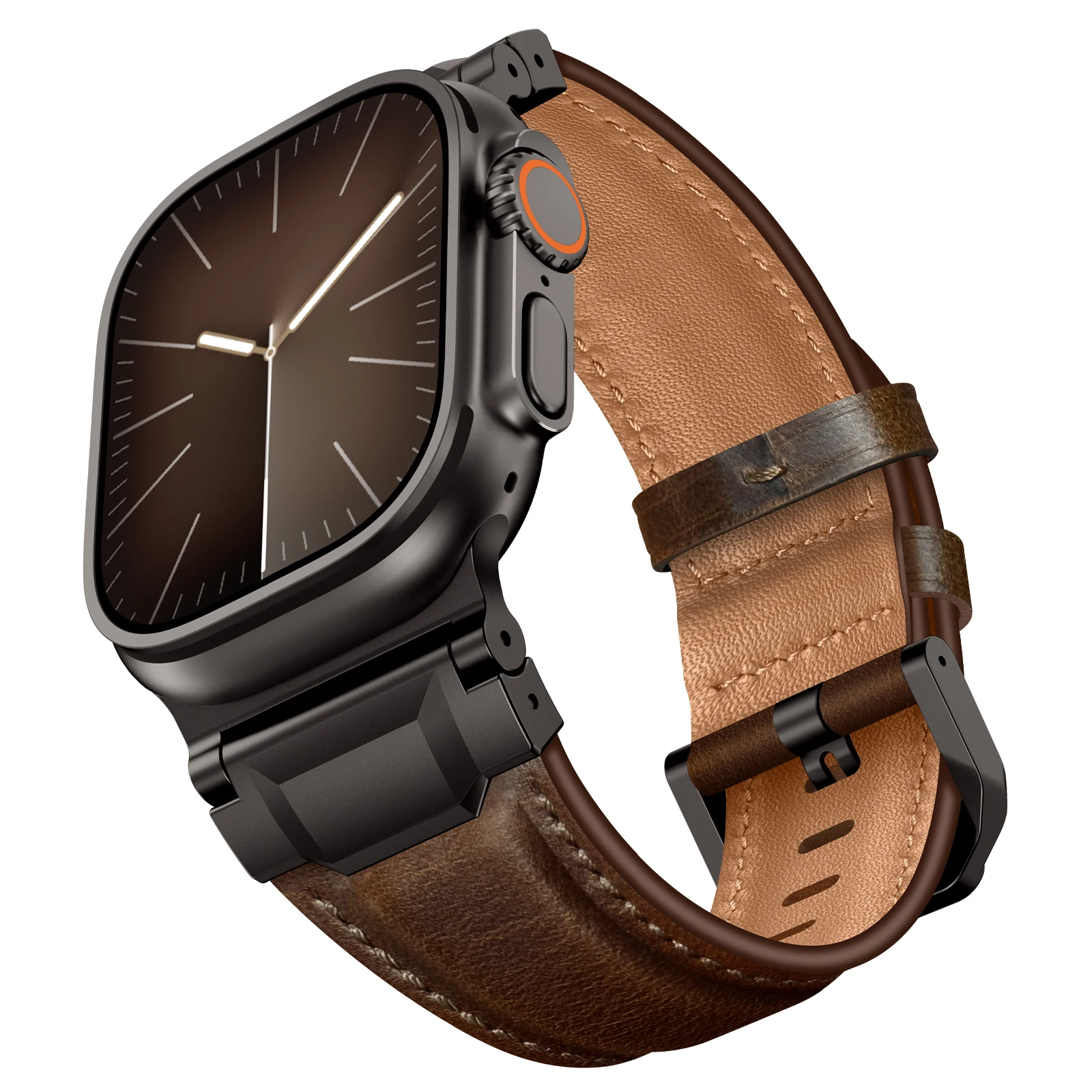 VWAR TOP lederen band voor Apple Watch Ultra 3 2 49 mm titanium connector voor iWatch-serie 11 10 9 8 7 SE 46 mm 45 mm band - afbeelding 2