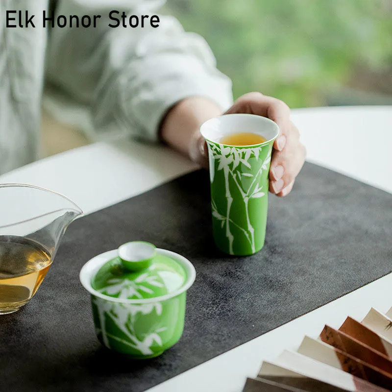 Чистая зеленая бамбуковая керамическая чашка Juxiang с ручной росписью, 90 мл, зеленый одинарный аромат для чая Yongzheng, стандартная чашка, стандартный чайный набор