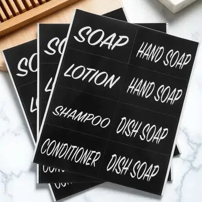 

3 Sheets Soap Bottle Stickers Waterproof Self-Adhesive Labels Bathroom Dispenser Organizers Shampoo Containers