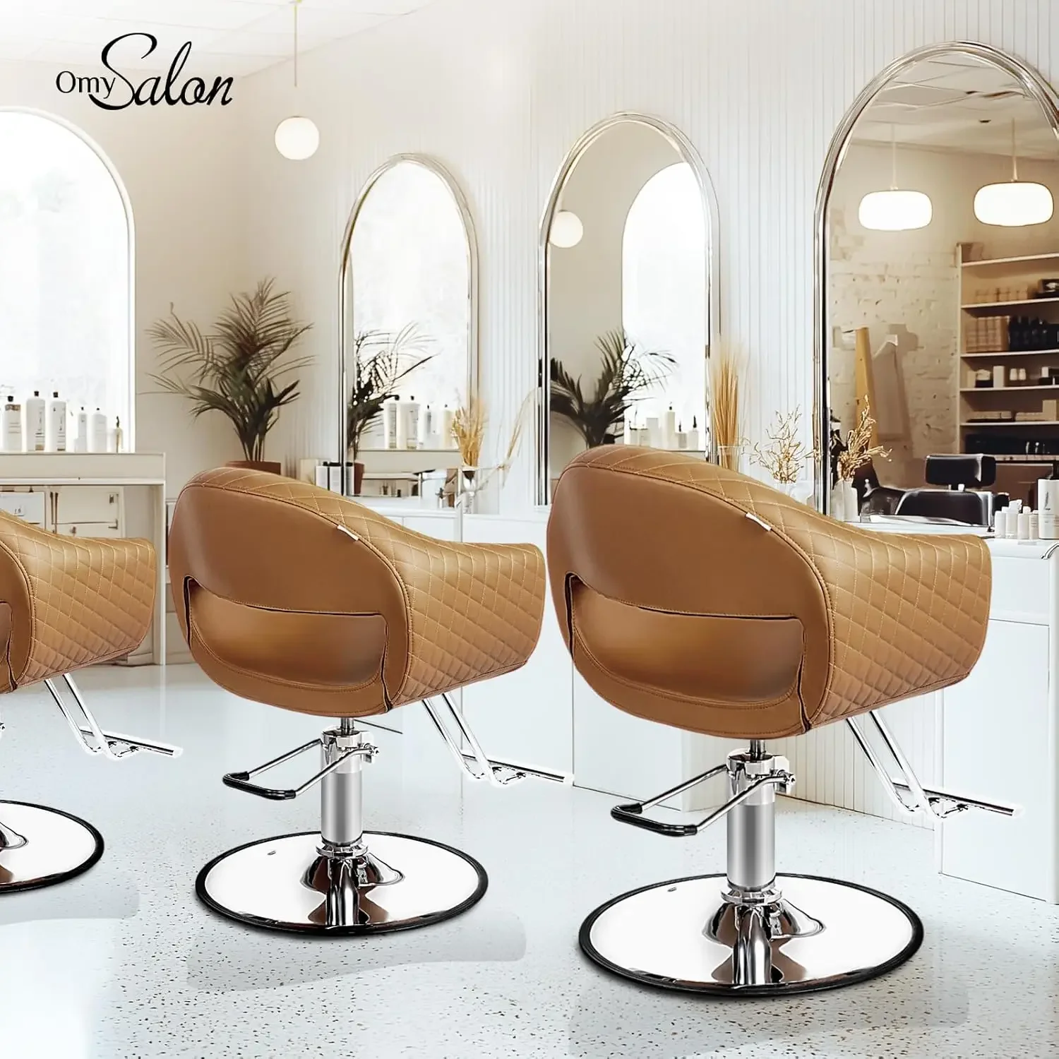 OmySalon Barber Chairs for Barbershop Brown Styling Chair, Salon Chair for Hair Stylist, Heavy Duty Hydraulic Pump, 360°Swivel