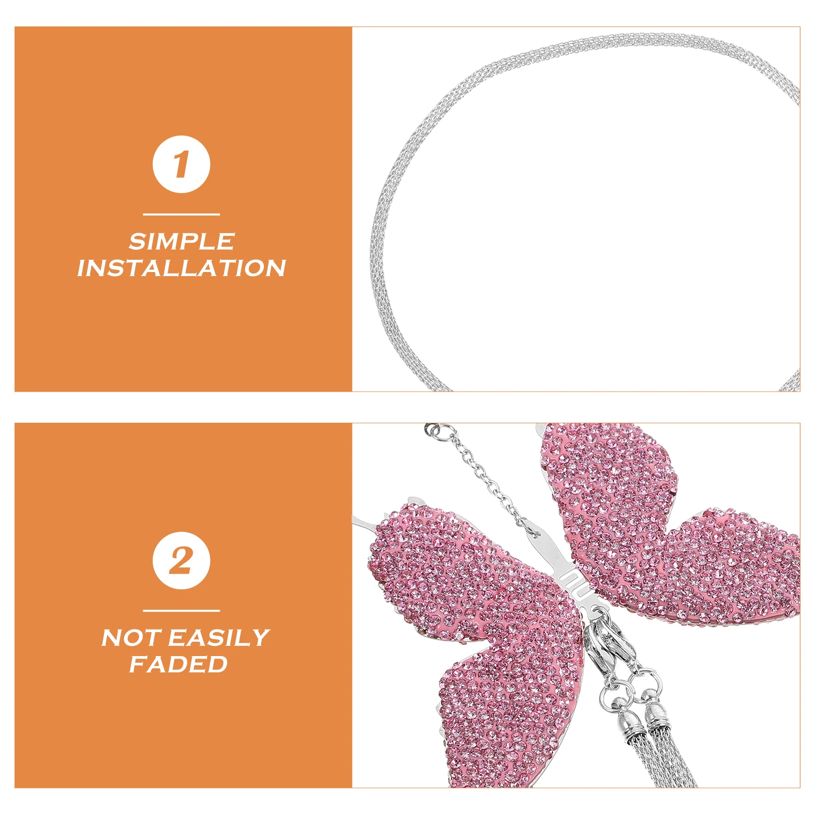 

Butterfly Pendant Car Decoration Rhinestone Stainless Clay Rearview Mirror Hanging Ornament Adorable Design Elegant Car Supply
