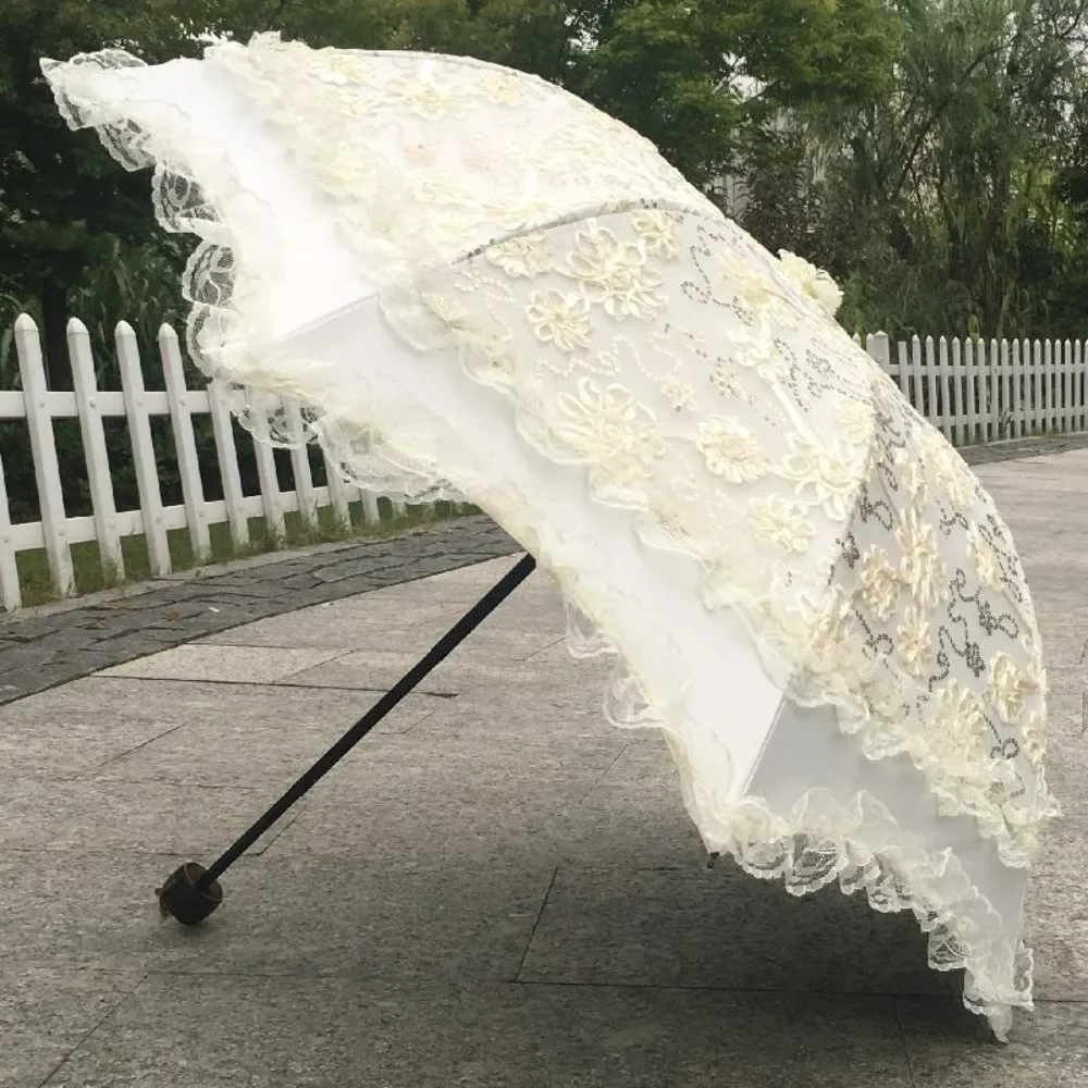 Lace Appliques Bridal Umbrellas for Wedding Party Ladies High-End Sun Umbrella Wedding Dress Photo French Retro Parasol Umbrella