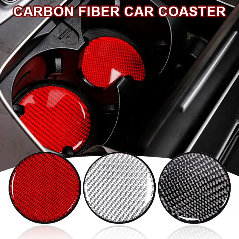 

A Pair Car Carbon Fiber Water Cup Cushion Tide Sign Ins Neutral Red/Black/Silver Carbon Fiber Pattern Automobile Tea Cup Mat PVC
