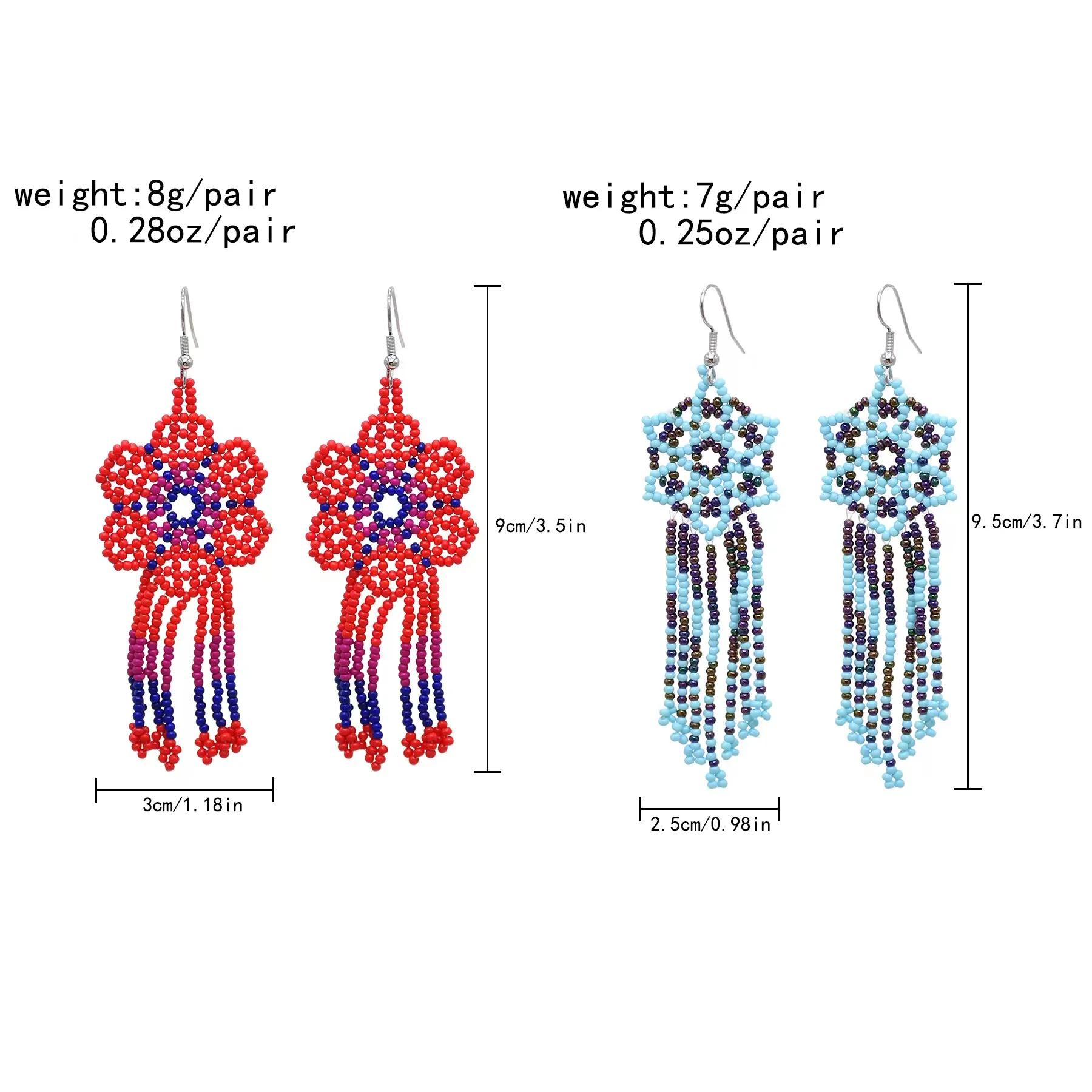 1 Pair Of Fashionable Colorful Flower Rice Bead Long Tassel Earrings With Bohemian Style For Women\'s Temperament Earrings