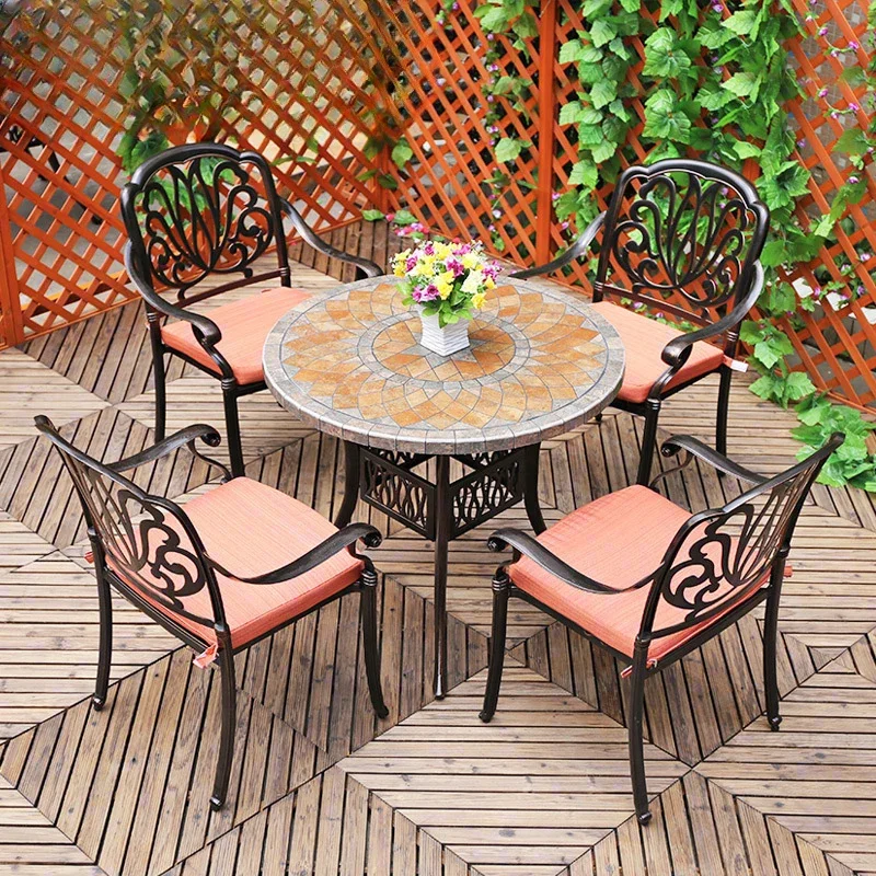 Balcony cast aluminum furniture leisure outdoor wrought iron marble combination five-piece set