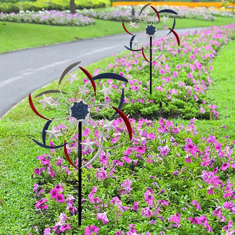 

Wind Spinner Five Pointed Star Windmill 360 Degree Colored Double Wind Sculpture Metal Kinetic Patriotic Wind Spinner For Garden