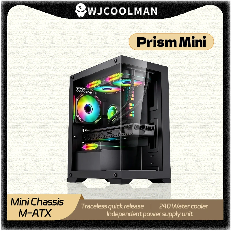 WJCOOLMAN Prism Mini MATX/ITX PC Case Sea View Room No Columns Computer Case Supports 240 Water Cooling Gabinetes gamer