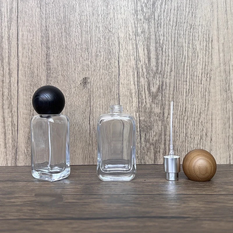 

10pcs 20/30/50ml Empty Clear Glass Spray Bottle With Wood Ball Lid Empty Perfume Bottle Fragrance Atomizer Dispenser Fine Mist