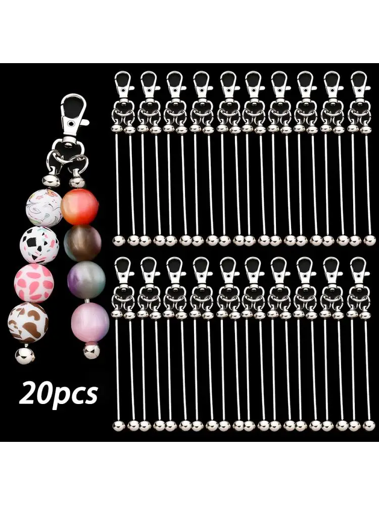 20pcs Outdoor Double Beadable Key Rods Blank Keychain Buckle DIY Handmade Bag Pendant Making Accessories Beads Not Included