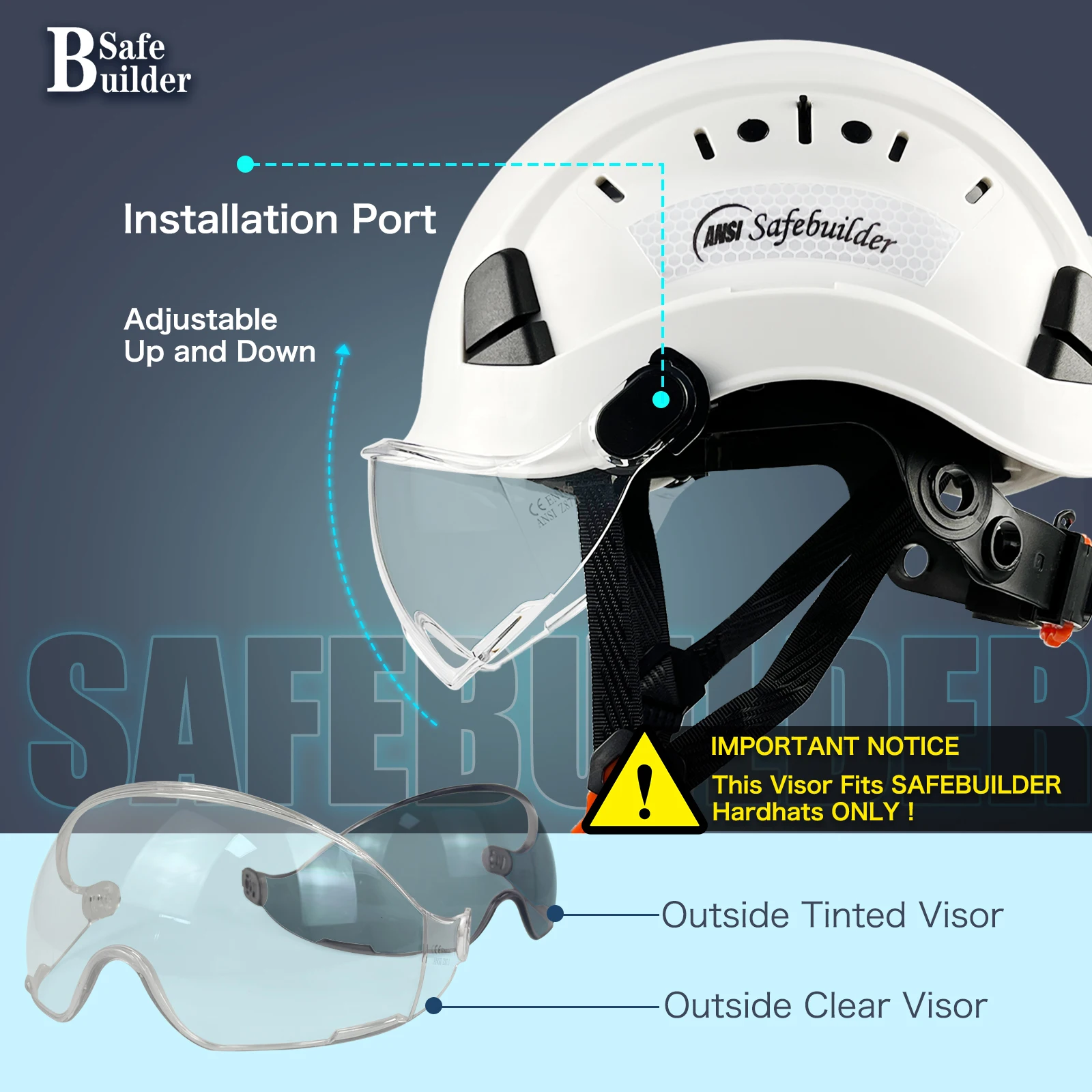 Visière de sécurité pour PC, lunettes de sécurité, type de casque, utilisation avec casque de sécurité, CE EN166 ANSI Z87.1, protection des yeux,