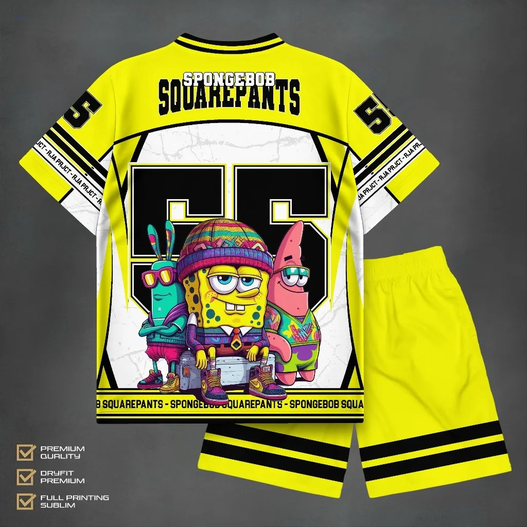 Potdemiel SpongeBob SquarePants Anime Allover Print Adult Kids T-Shirt & Shorts Athleisure Set Summer Quick-dry Soft Lightweight