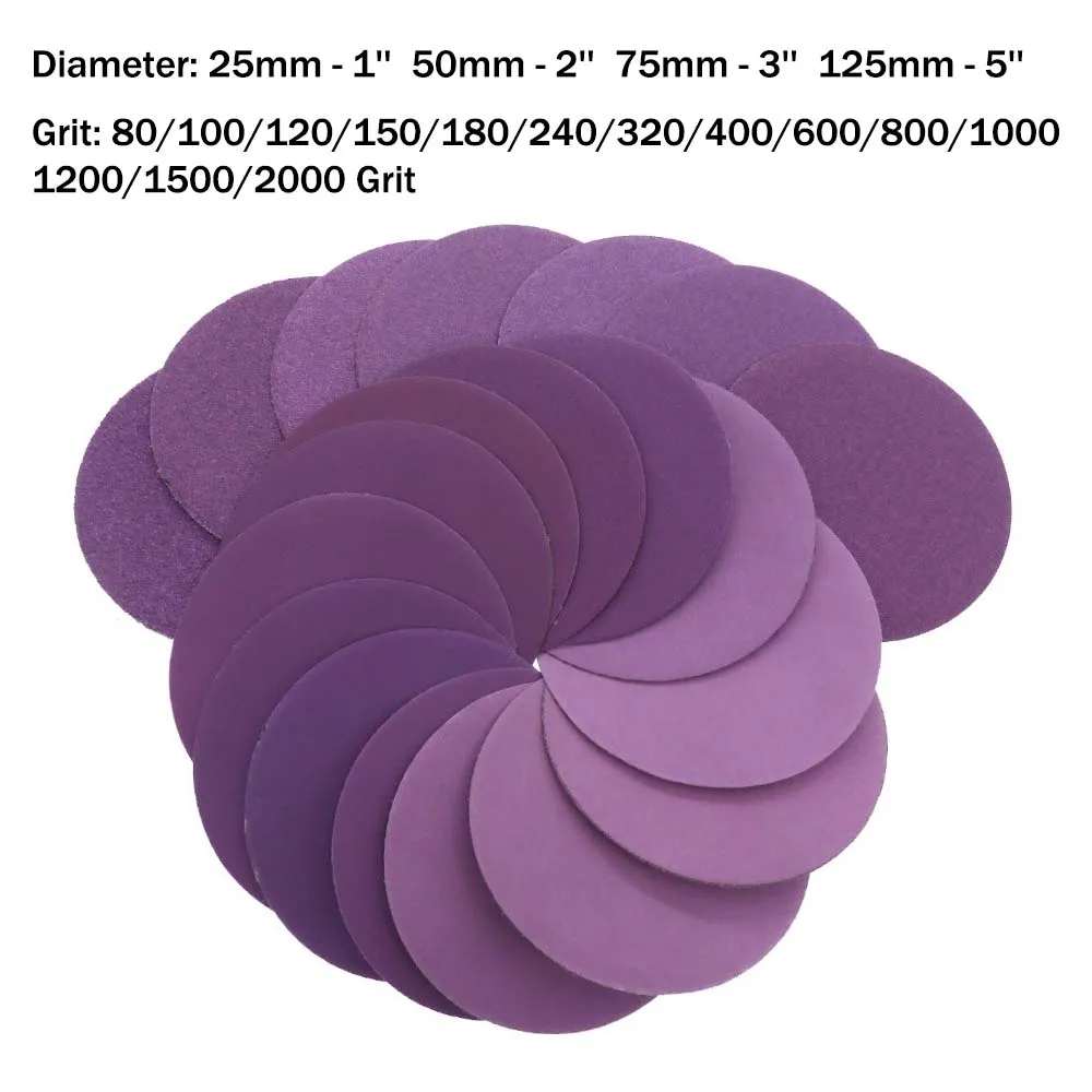1/2/3/5 بوصة مجموعة ورق الصنفرة الأرجواني 80-2000 فريك هوك وحلقة المهنية أكسيد الألومنيوم ورق الرمل الرطب الجاف البولندية للخشب المعدني #1