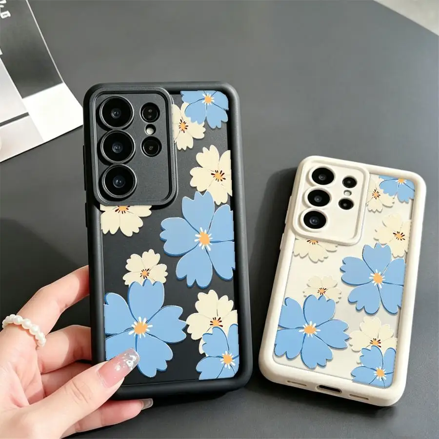 Blue Simple Flower Case for Samsung Galaxy S26 Ultra S24 Plus S23 FE S22 S21 S25 Edge S25 S20FE S24Ultra Phone Cover