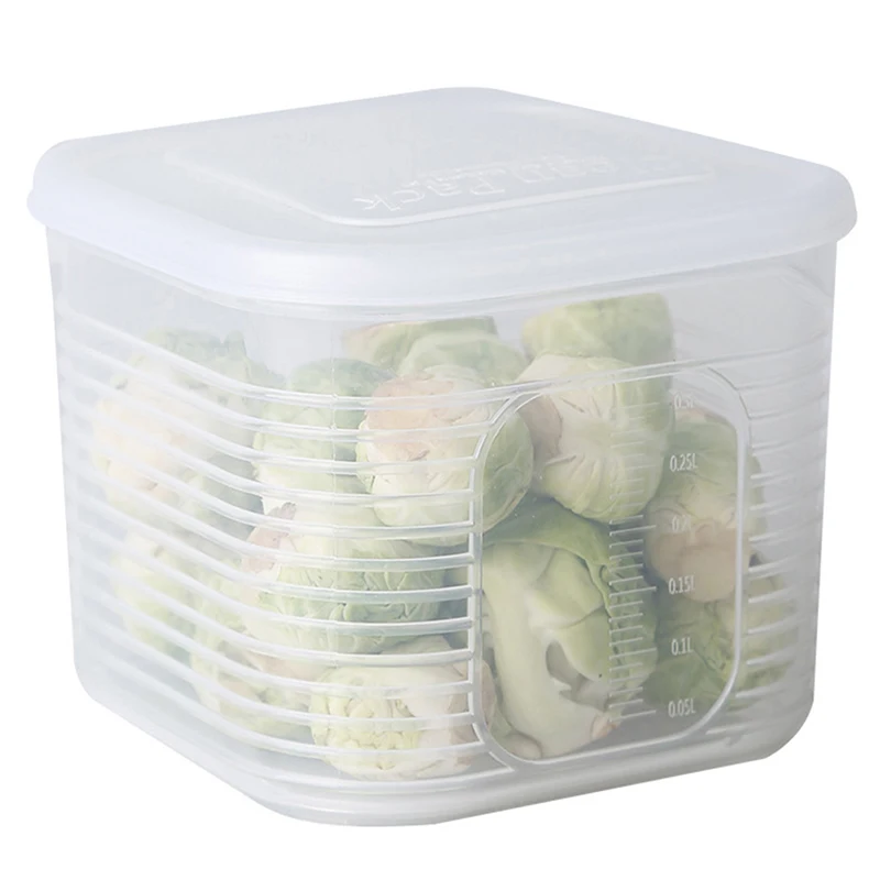 1pc Fridge Organizer Containers Fresh Vegetable Fruit Drain Basket Refrigerator Storage Box With Lid Kitchen Tools Accessories