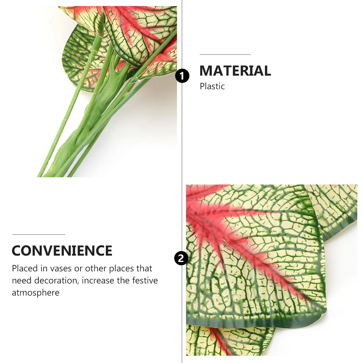 

2Pcs Simulation Green Plant Leaves Red Green Christmas Decoration Plastic Natural Color Flower Arrangement Material Party