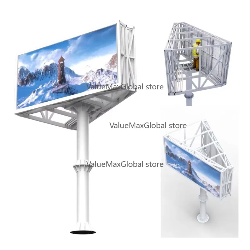 V Shape Double Sided LED Digital Billboard 8000nit Brightness Pillar Mounted Outdoor P10 Display Screen for =Parking Advertising
