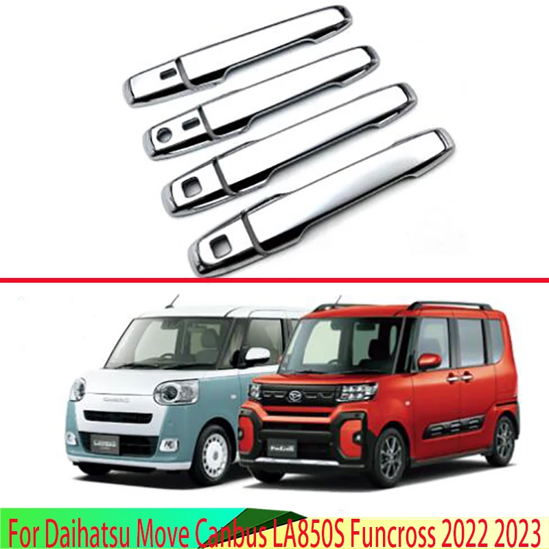 ABS Chrome Door Handle Cover With Smart Key Hole Catch Cap Trim Molding For Daihatsu Move Canbus LA850S Funcross 2022 2023
