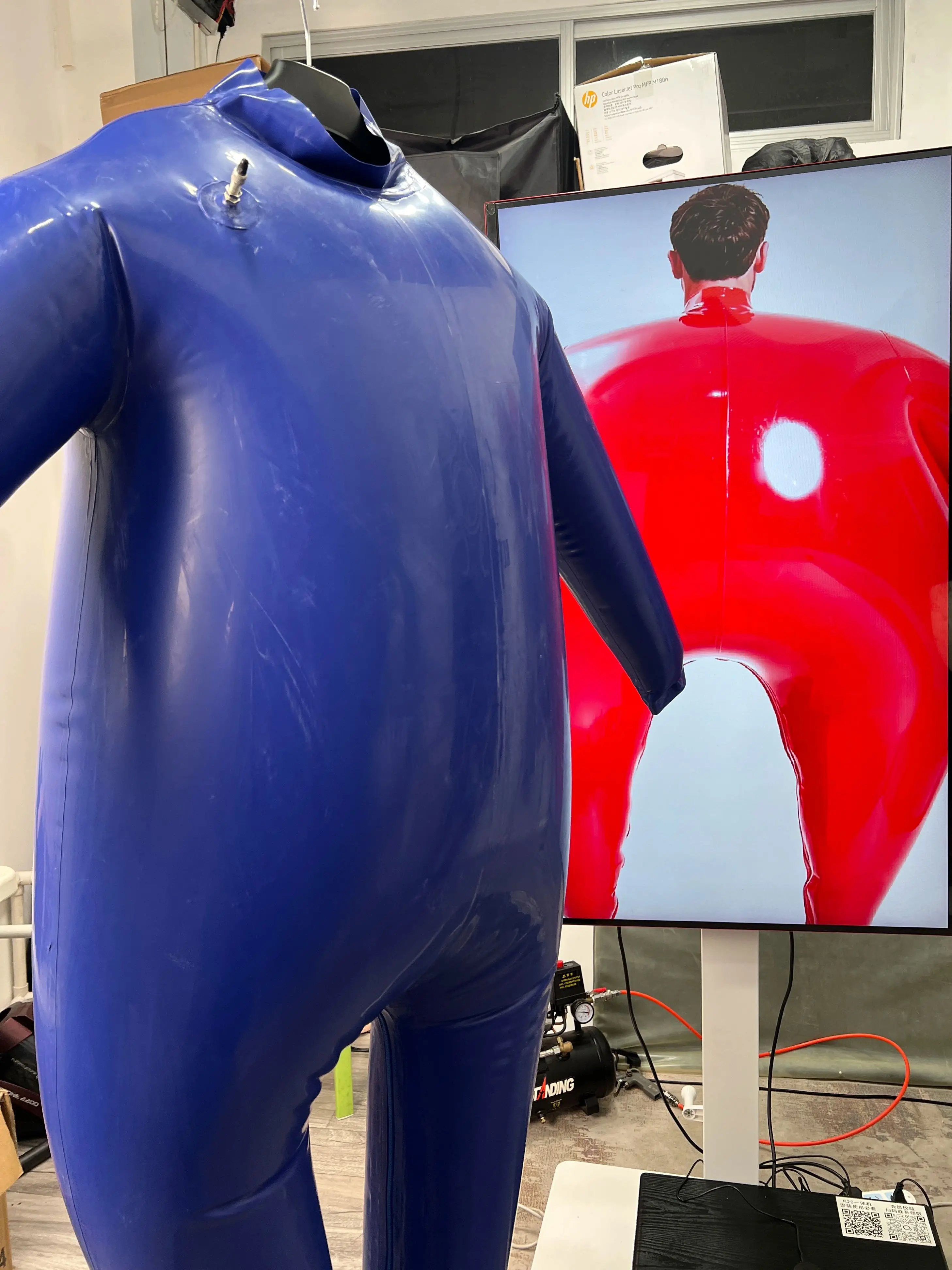 Shiny Blue Oversized Jumpsuit Men Stage Wear Funny Performance Outfit