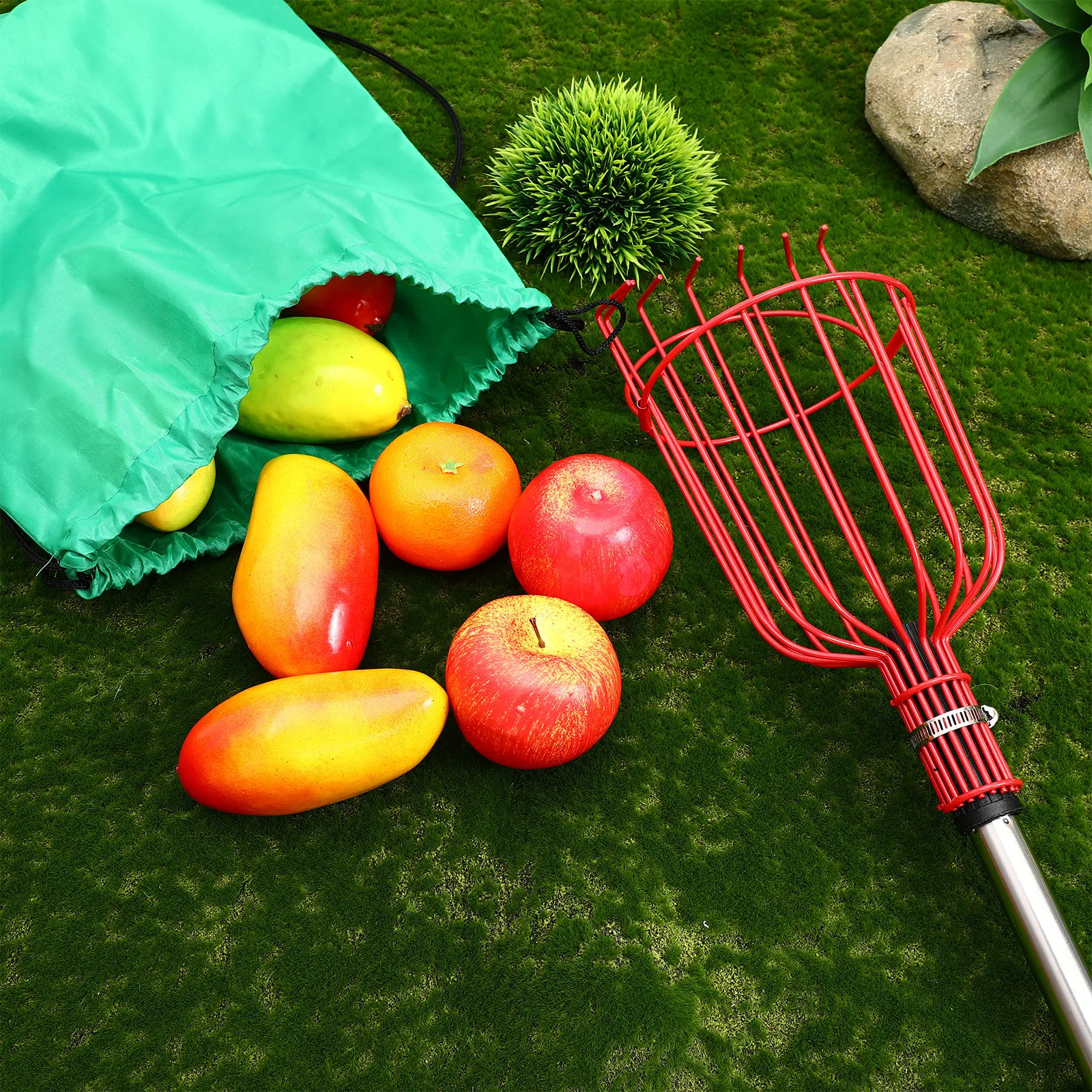 1Set Fruit Picker Cage Pole Adjustable Extendable Fruit Picking Tool Aluminum Build Gentle Hold for Orange Pear Peach