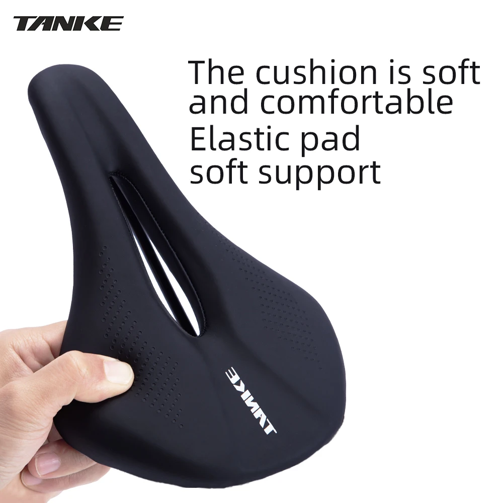 TANKE-PU Leather Mountain Road Bike Saddle,MTB Seat,Snug Gel Filled,Waterproof Shockproof Bicycle Saddle,Hollow Short nose desig