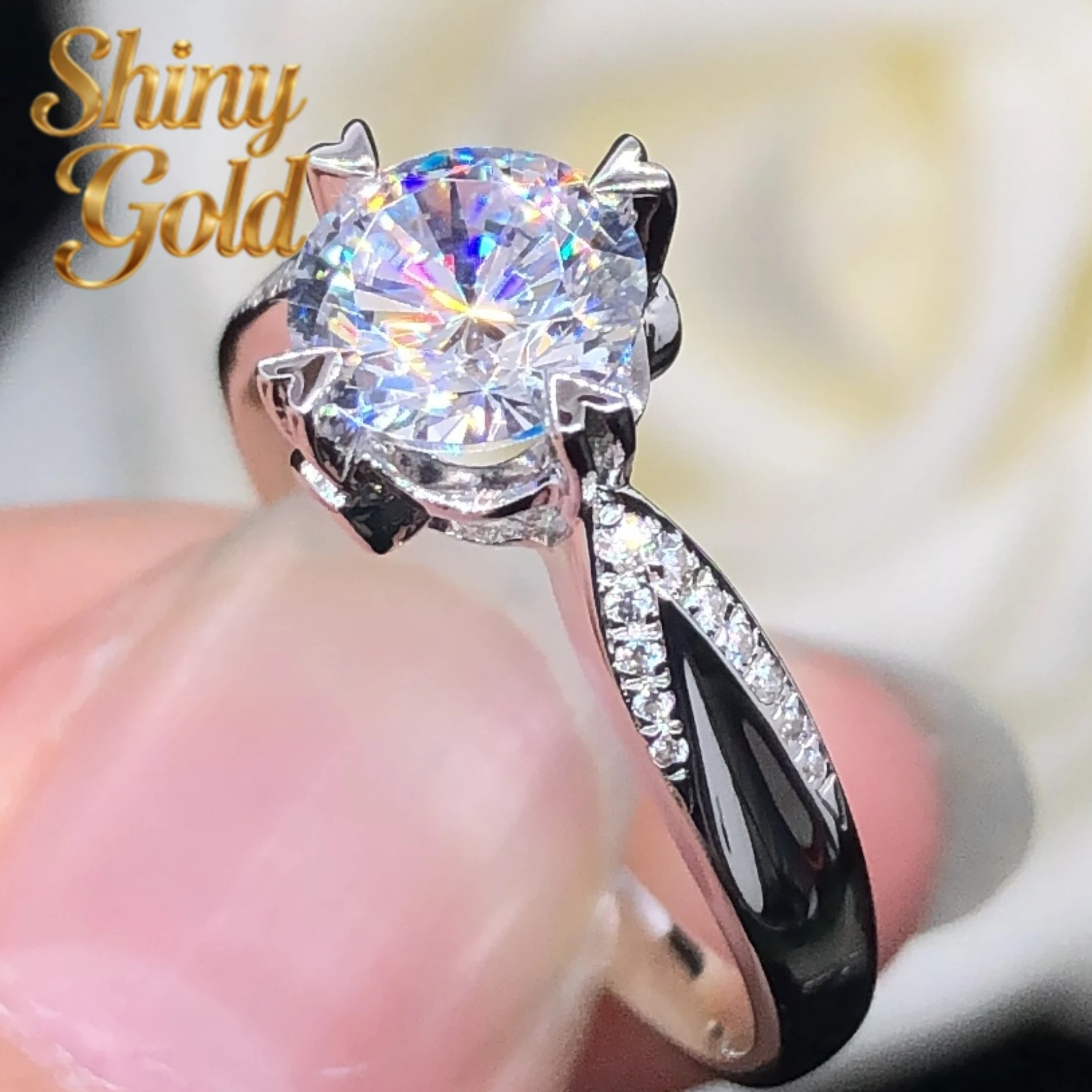 

Кольцо для помолвки из белого золота 750 пробы (18 карат) с муассанитом ShinyGold Tester Pass 0.5,1Ctw 5.0,6.5мм, цвет D, чистота VVS1, роскошное свадебное украшение