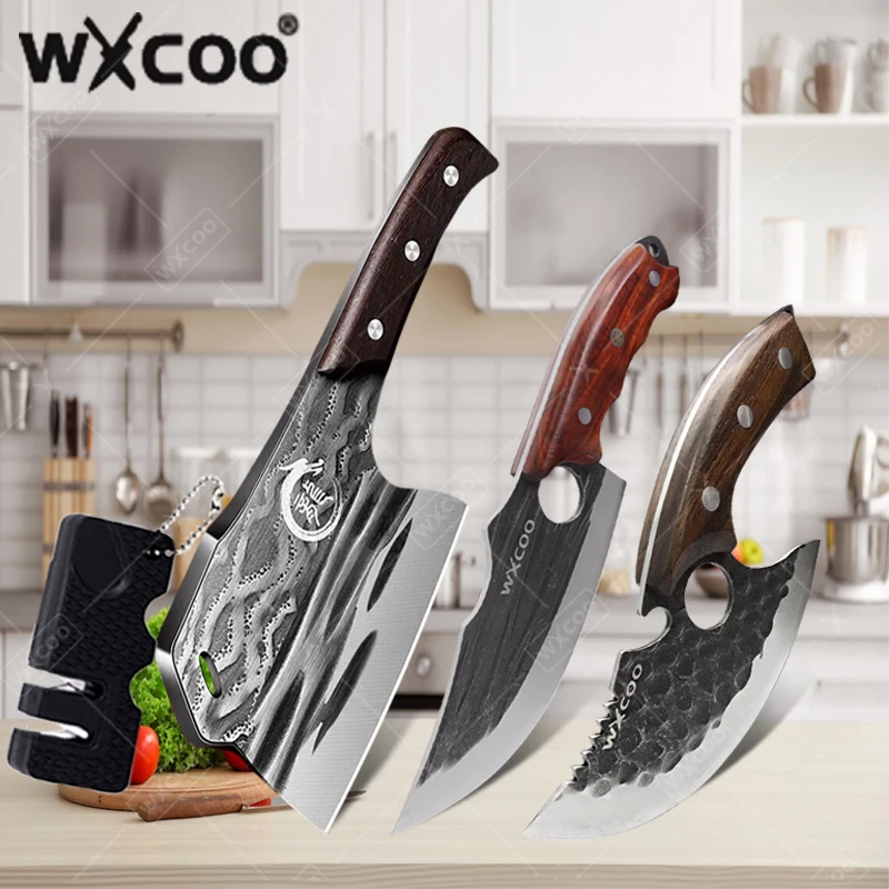 

WXCOO Multifunctional Forged Chef Knives Bone Chopper Kitchen Knife Stainless Steel Fruit Slicing Utility Knife Wooden Handle