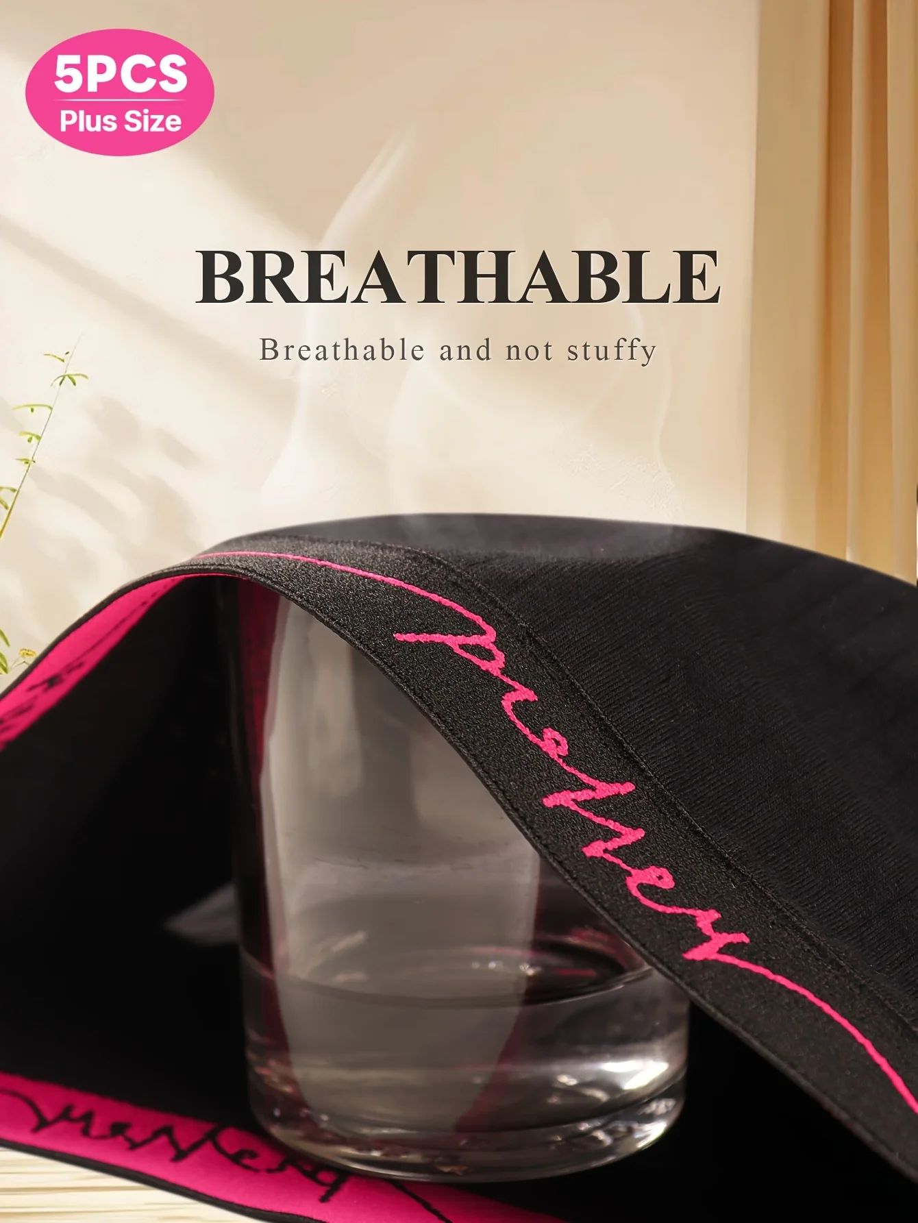 Balení 5 kusů dámského spodního prádla pro plnoštíhlé ženy se středním pasem, s nápisem v pase a svislými pruhy. - náhled 3