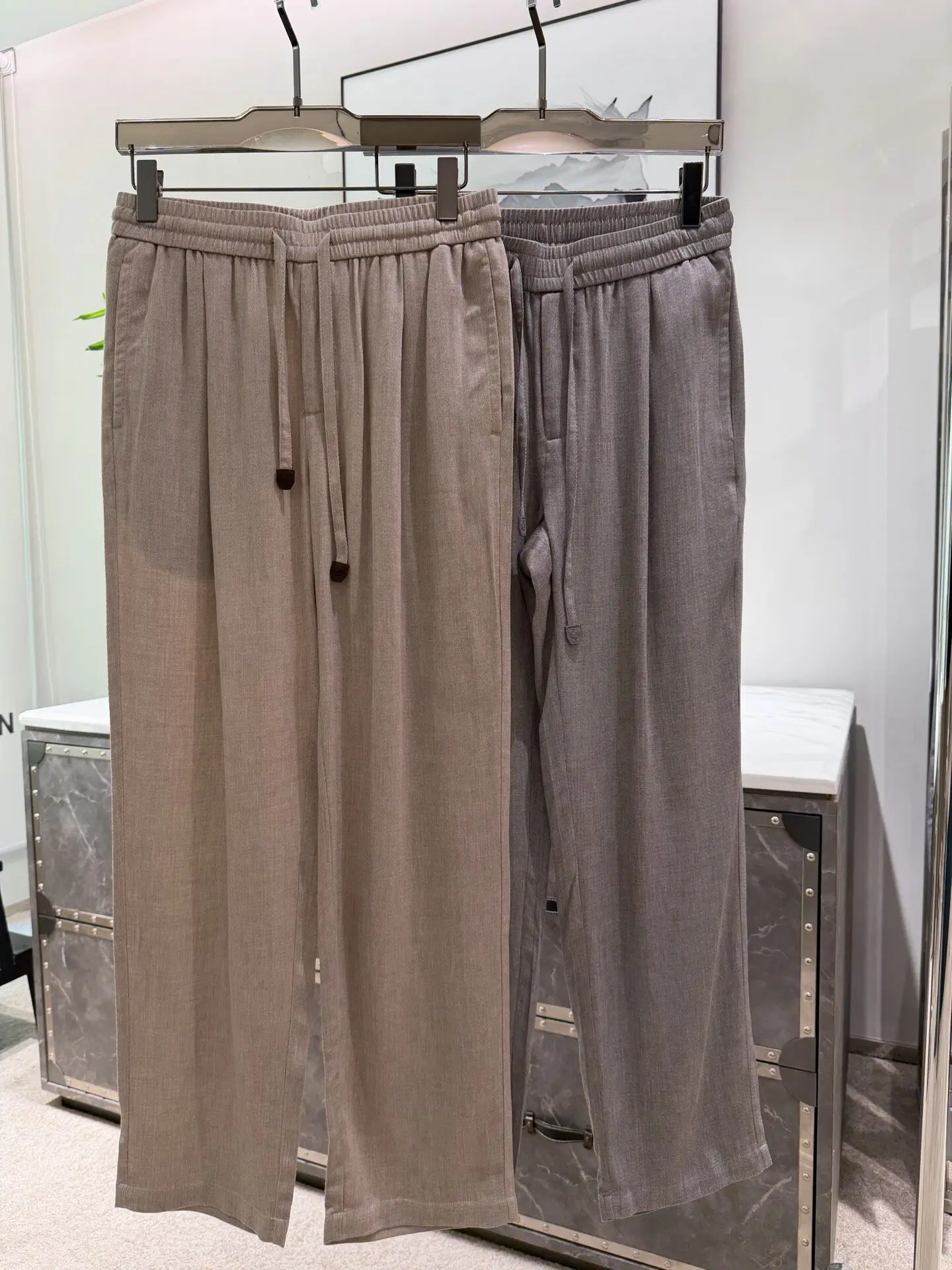 

Italian LP 26ss solid color cotton wool blend straight trousers men's drawstring casual trousers