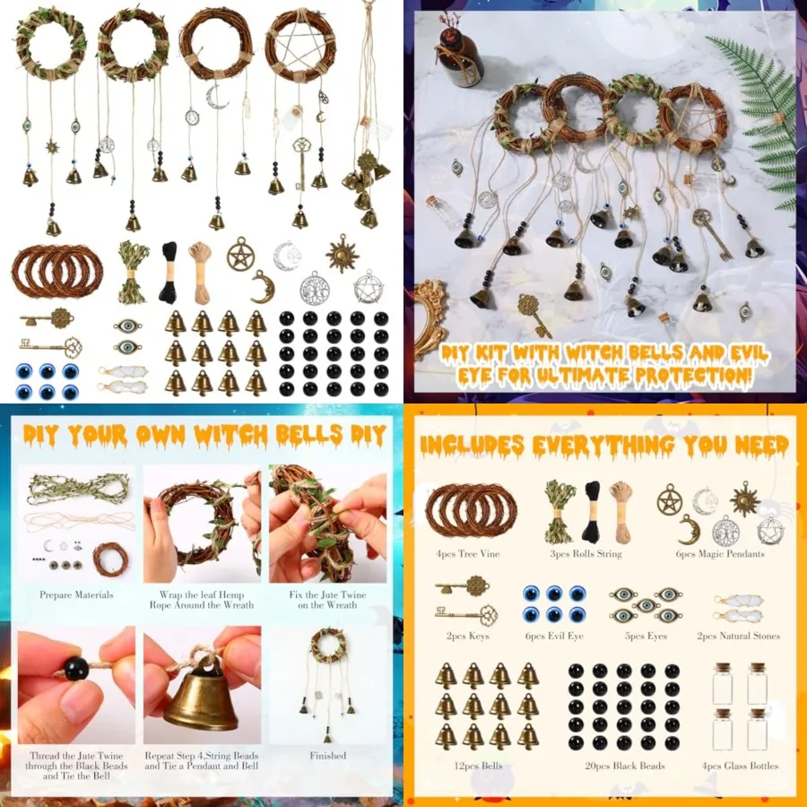 

64pcs Witch Bells and Evil Eye for Protection DIY Kit - Witchcraft SuppliesWitches Bells for Door Knob Windchimes Kit Evil Eye