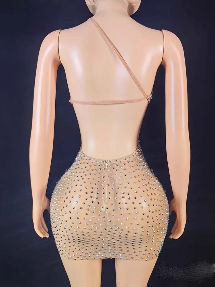 Abito sexy senza schienale con tracolla singola con strass di alta qualità 2025 Abbigliamento da donna personalizzato di nuova moda