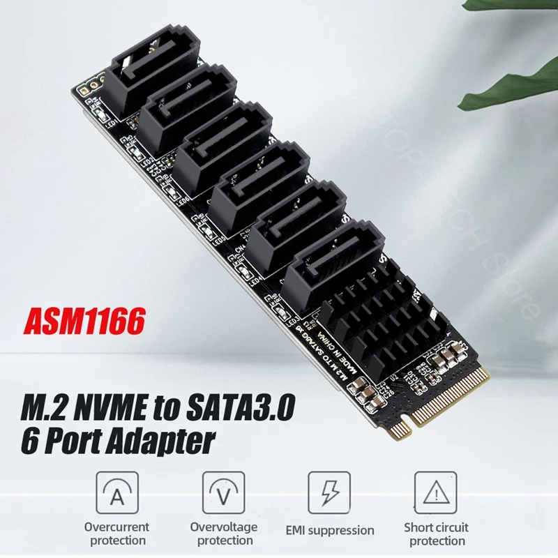 A29F-M.2 NVME PCI-E PCIE X4 X8 X16 a 6 puertos 3,0 SATA tarjeta adaptadora Riser ASM1166 chasis servidor PC tarjeta de expansión de ordenador