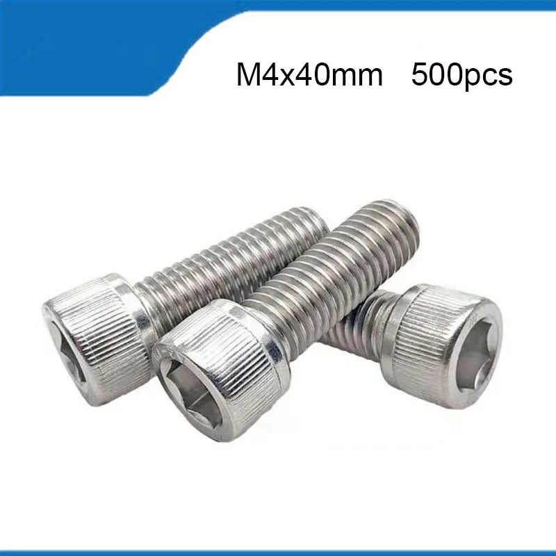 Free Shipping 500pcs DIN912 M4*40mm A2 304 Stainless Steel M4 Screws Length 40mm Allen Hexagon Hex Socket Cap Head Screw M4 Bolt