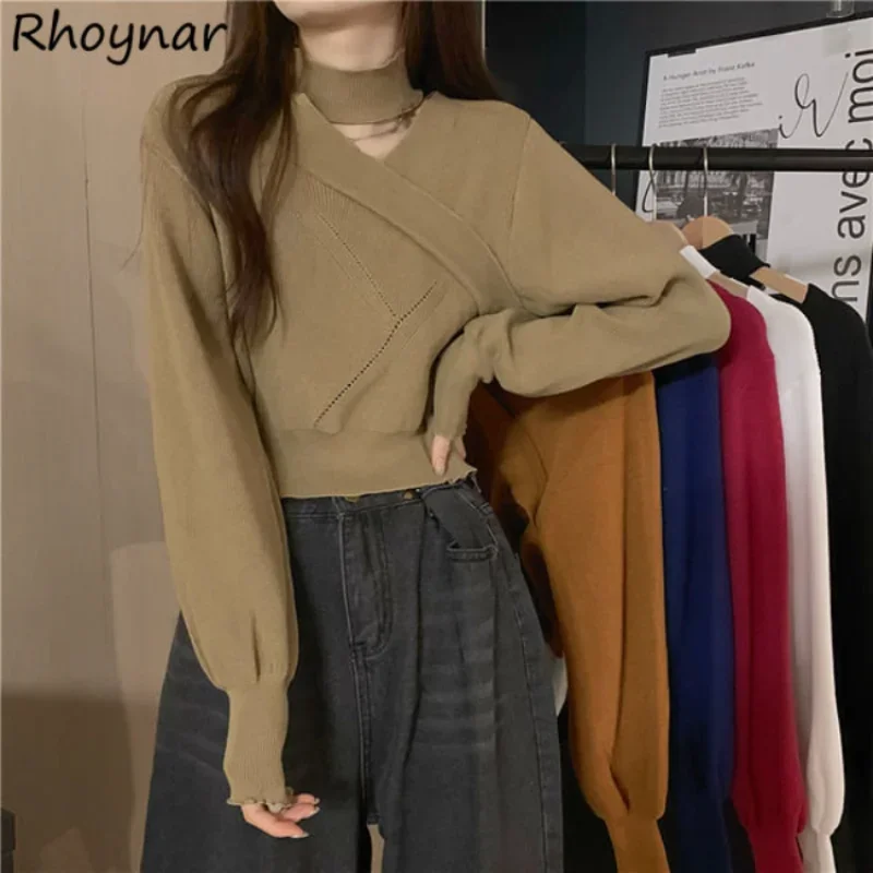 Cropped Pullovers Women Clothing Asymmetrical Sweaters Designer Girlish Teens High Street Temper Knit Korean Fashion Свитер Cozy