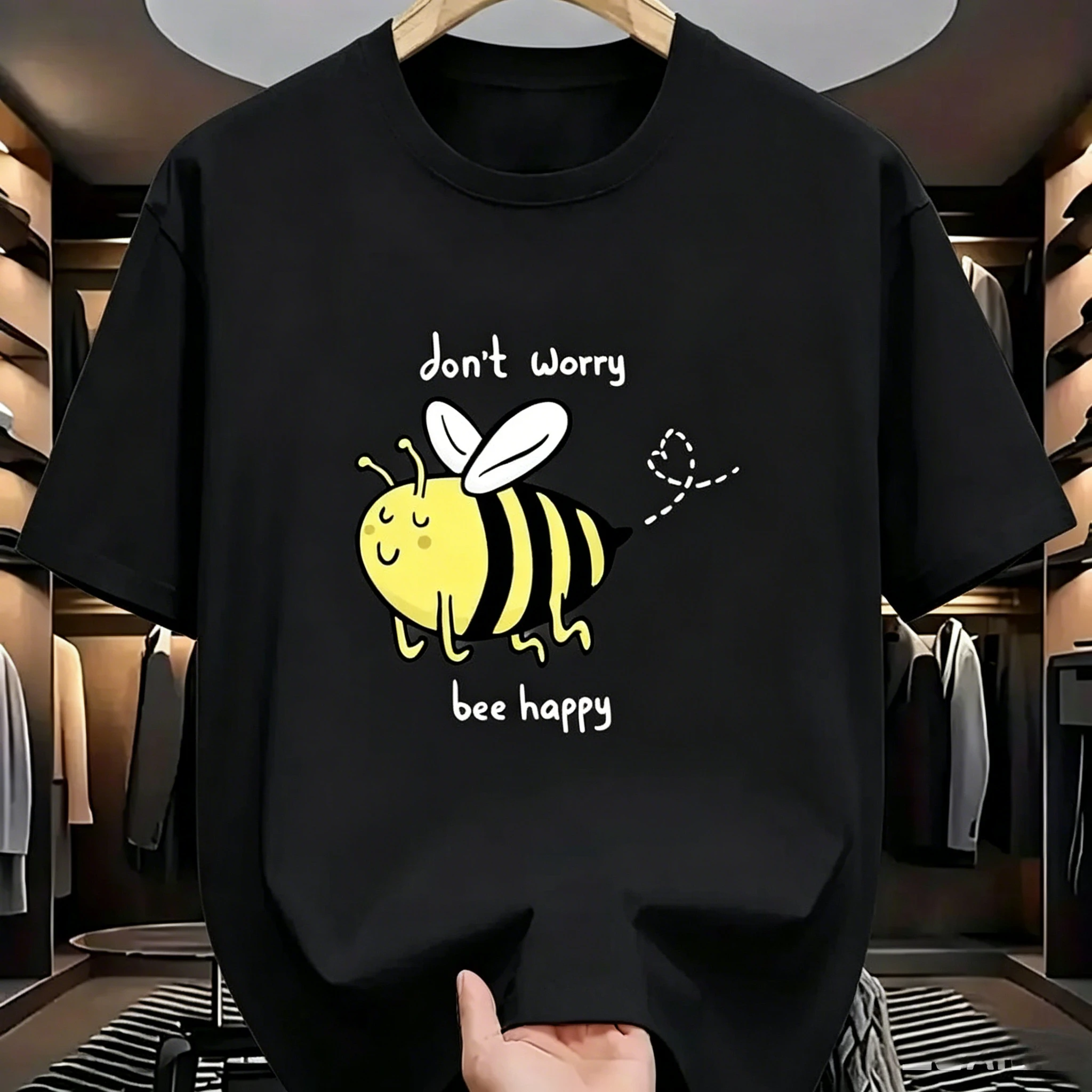 Kawaii Loose Cotton Crew Neck T-shirt, Cute Bee 