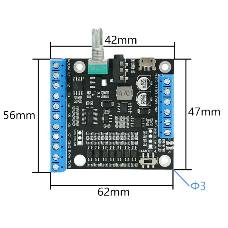 HX7520 Industrial 7-Channel Voice Module with USB Audio Update, RS232 Serial Control, Speaker Output, Switch Trigger Input