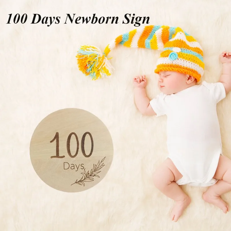 Wooden Baby Growth Commemorative Card Sign 100 Days Newborn Wooden Discs Newborn Photography Prop Baby Boy Girl Memento Gift