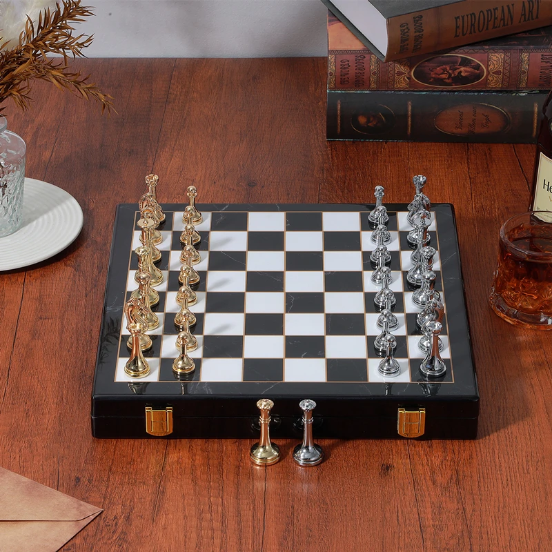 

Chess board 29cm/11.4inch High-grade metal zinc alloy chess pieces international , with 2 additional queens, various holiday gif