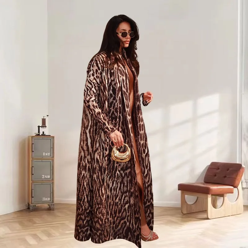 Abaya Miyake Pleated Cardigan Jacket 2025 Fall New Pleated Printed Long-sleeved Cape Long Windbreaker Plus Size Women's Clothing