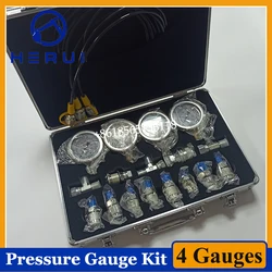 4 Gauges Hydraulic Pressure Gauge Set Hydraulic Test Kit Diagnostic Tool For Excavator Hydraulic Pressure Measurement Kit