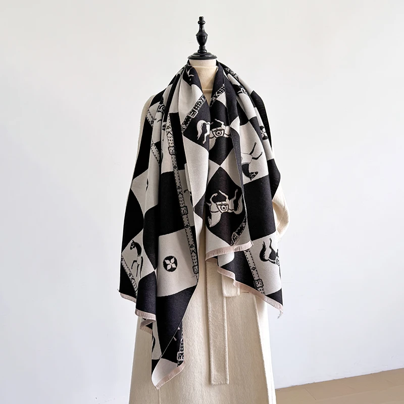 

Женский элегантный жаккардовый шарф из пашмины с цветочным принтом - зимнее толстое теплое двустороннее одеяло с кисточками, холодостойкое ветрозащитное одеяло, шаль