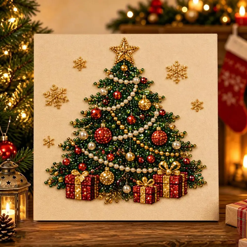 Christmas Pearl Painting Art Set with Frame DIY Pearl Beads Craft Kit For Adults Beginner Home Decor Wall Art Party Xmas Gifts