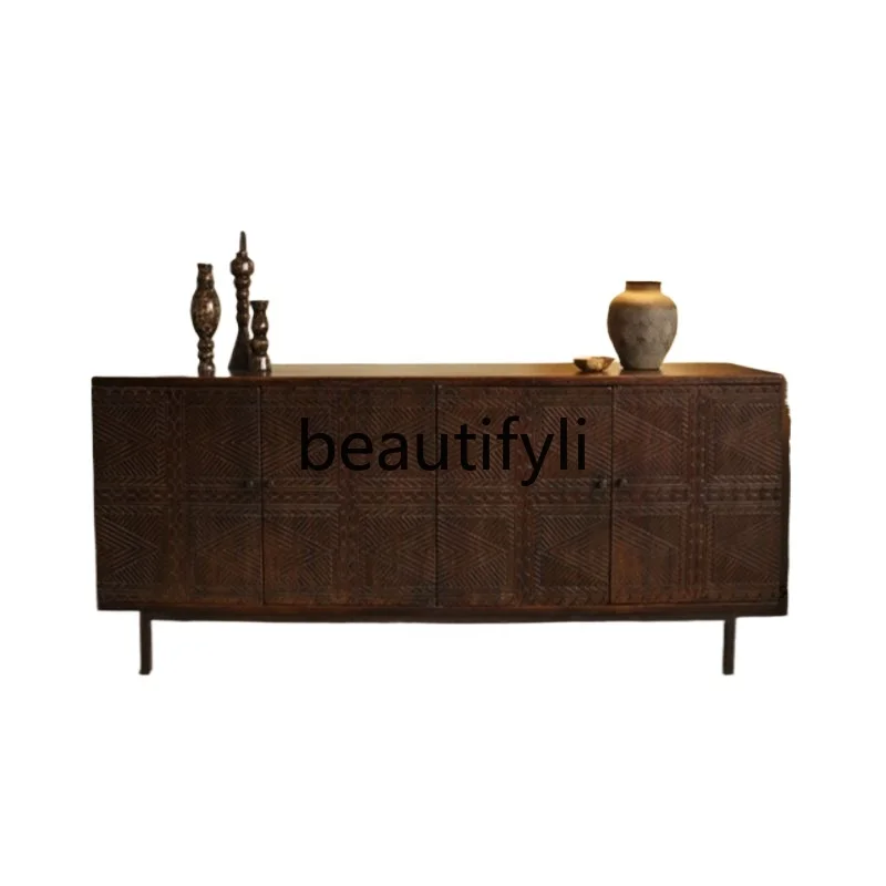 

Nordic retro and old dining side cabinets, all solid wood porch cabinets, simple and light luxury storage lockers