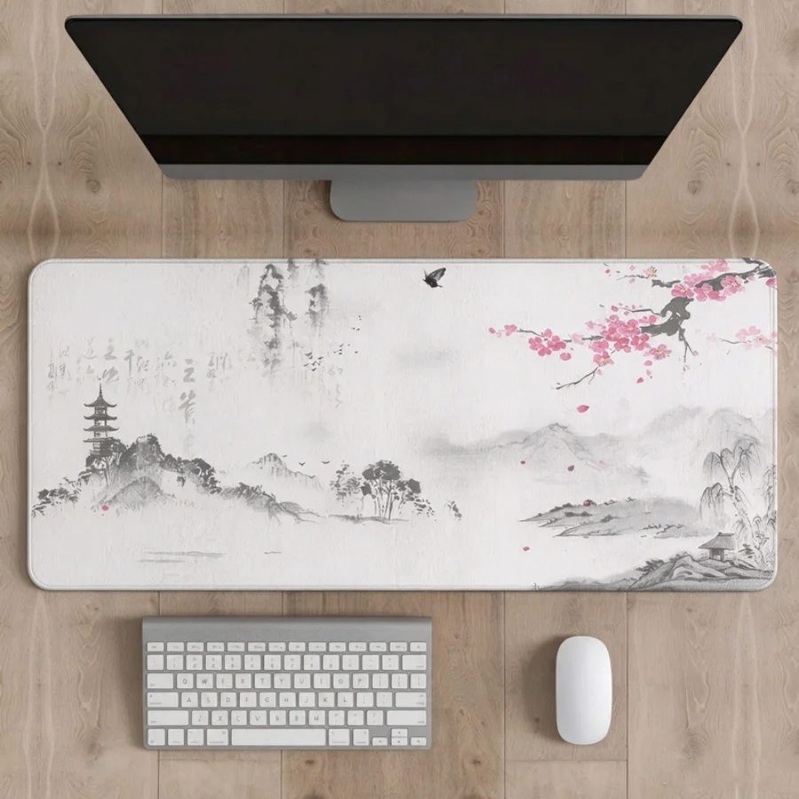 Ink Painting Cherry Blossom Rubber Mouse Pad Gamer Large XXL Mousepad Desk Mat Carpet Office Natural Computer Desktop Mouse Pad