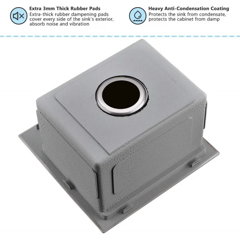 15Lx15Wx9D Stainless Steel-Workstation 15 Inch Bar Sink Drop In -VASOYO 15x15 Small Kitchen In