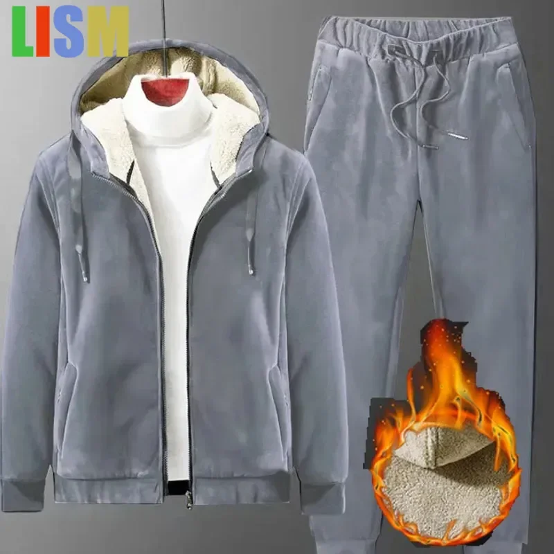 

LISM winter woman outfit Lambwool Tracksuit Piece Sets Warm Thicken Fleece Joggers Pants Plush Hooded Sweatshirts Conjuntos