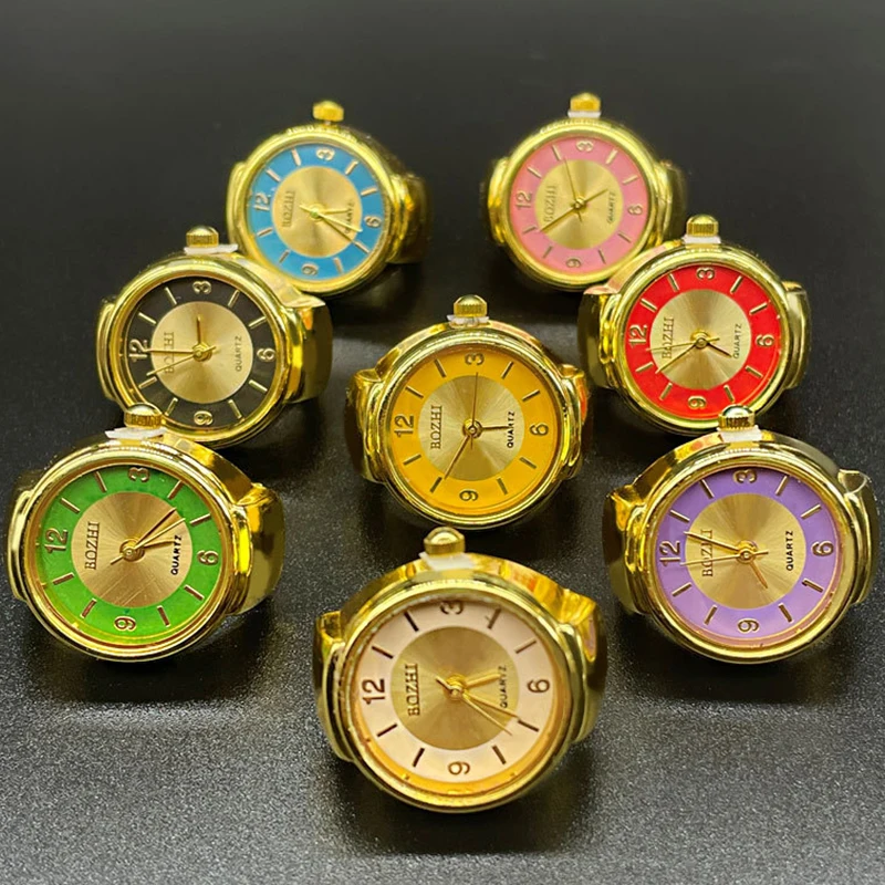 

Kiss Jewelry Colored Circle Clock Dial Quartz Finger Watch Rings for Men Women Couples Punk Vintage Elastic Band Mini Ring Gift