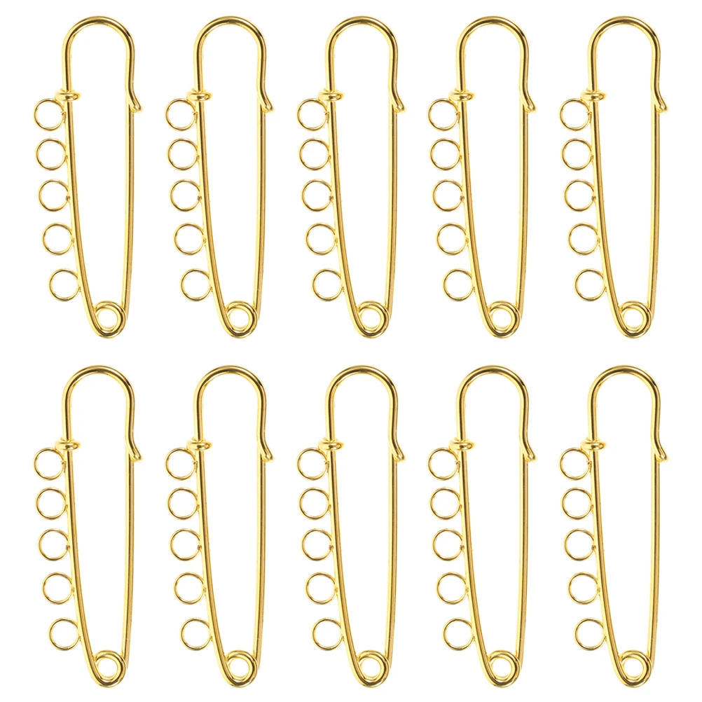 

10pcs Safety Pin Brooch Metal DIY Craft 5 Holes White K Long 5cm Pins for Hats Shawls Scarves Sweaters Cardigans Jewelry Making