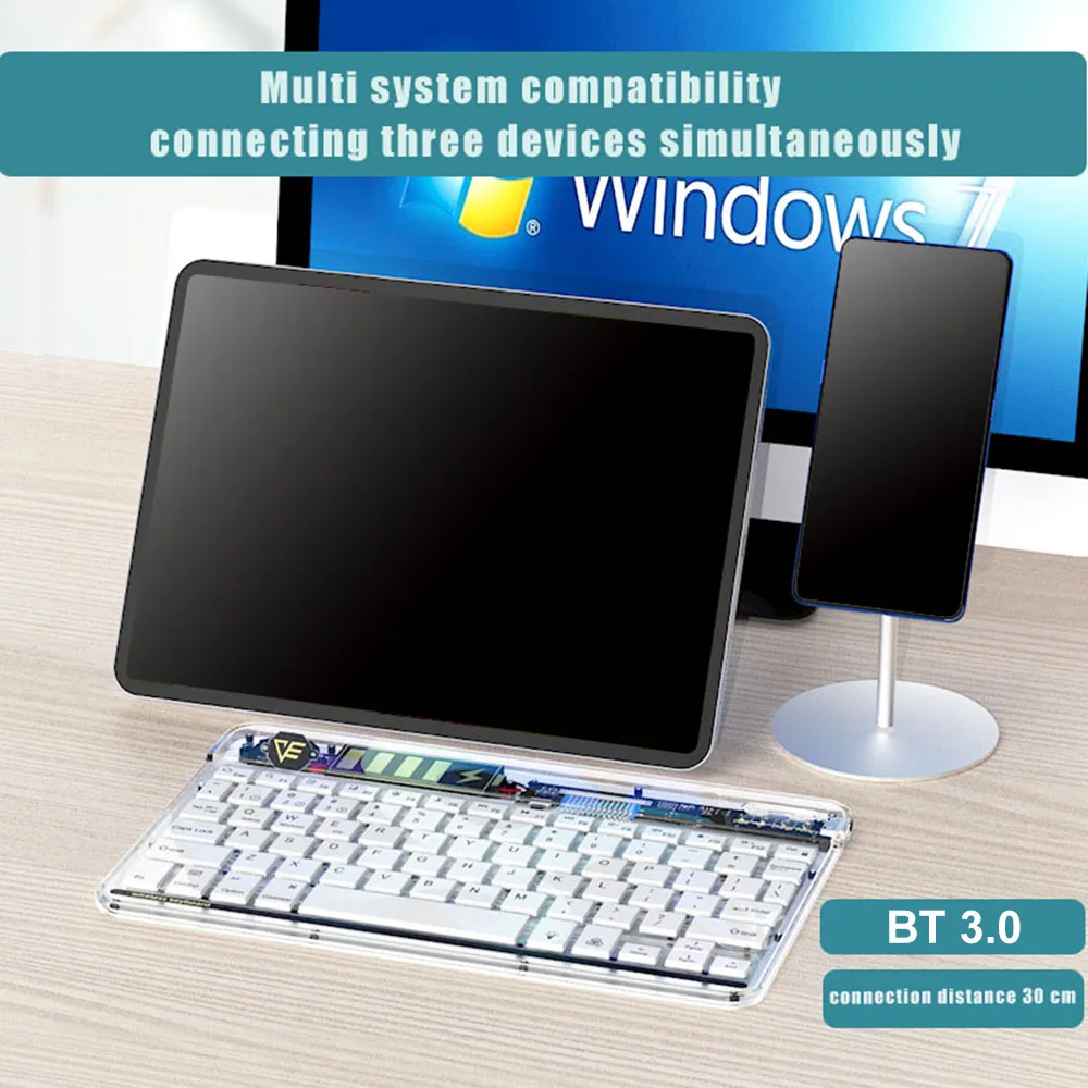 Wireless Keyboard & Mice Combo Rechargeable Transparent Shell Mouse Bluetooth Keyboard Kits For Laptop Tablet PC Office Mouse