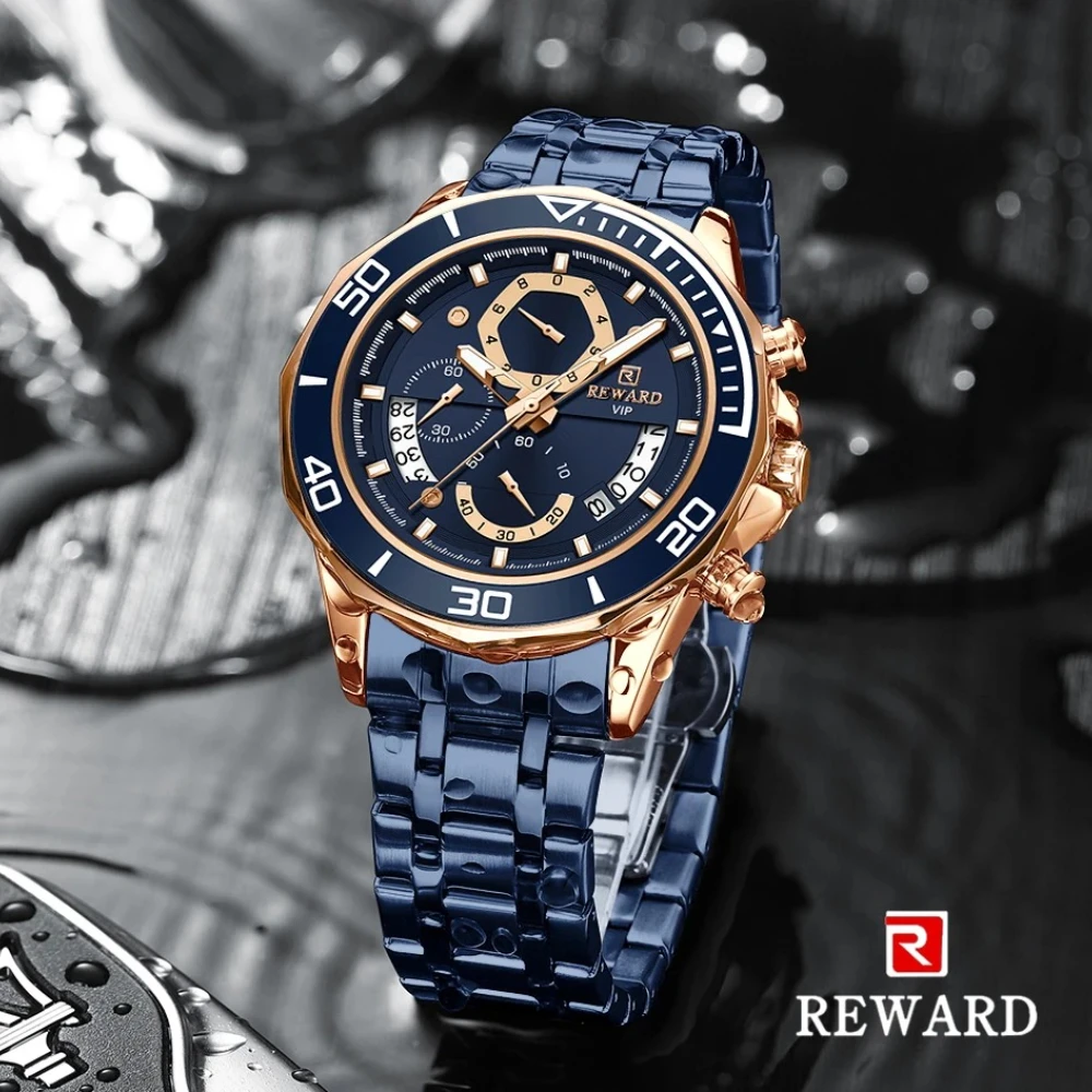 

REWARD RD81135M Quartz Steel Strip Luxury Men's Watch Multi Functional Calendar Waterproof Luminous Chronograph Watches for Men